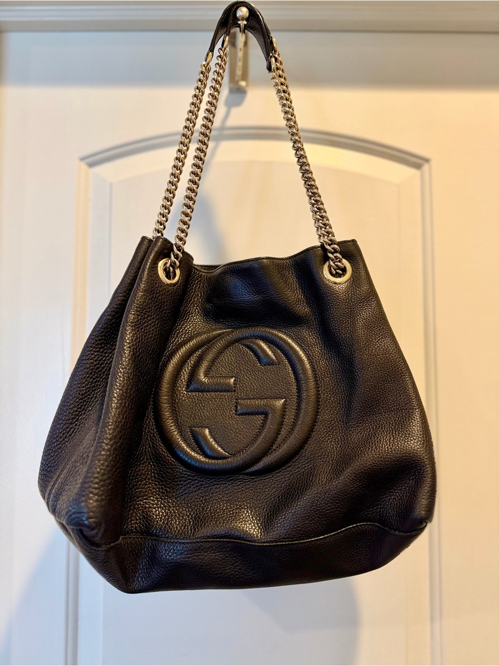 Gucci Black Leather Soho Chain Shoulder Bag with Gold Hardware